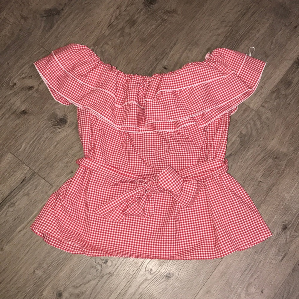 Who What Wear, Red Gingham Off the Shoulder Top